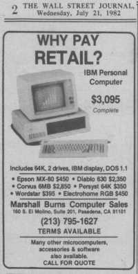 'Why Pay Retail?' IBM PC clone advertisement in 'Wall Street Journal', 1982